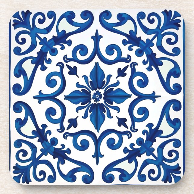 Dessous-de-verre style italien, méditerranéen, mosaïque, bleu, (Devant)