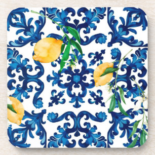 Dessous-de-verre style italien, méditerranéen, mosaïque, bleu, citr