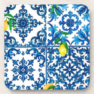 Dessous-de-verre style italien, méditerranéen, mosaïque, bleu, citr