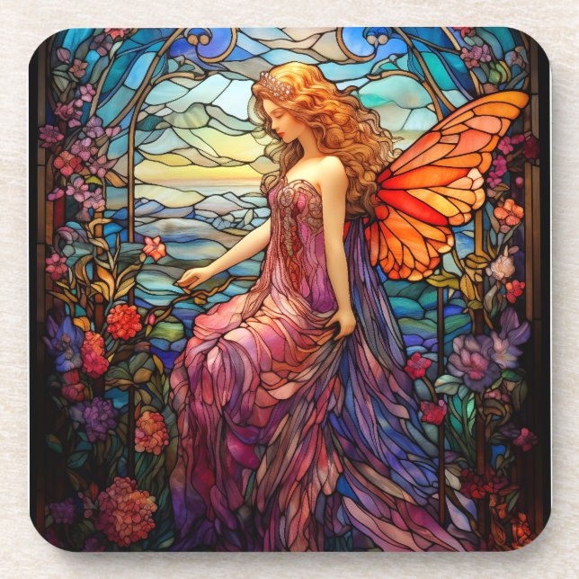 Dessous-de-verre Style Tiffany Vitrail Verre magique Fée (Devant)