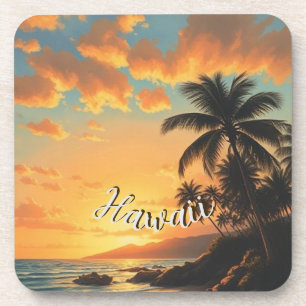 Dessous-de-verre Style Vintage Hawaïen Voyage Côte Mer Coucher de s