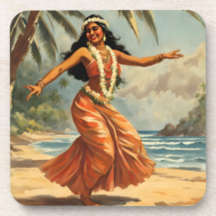 Dessous-de-verre Style vintage Hawaiian Travel Hula Girl Danser
