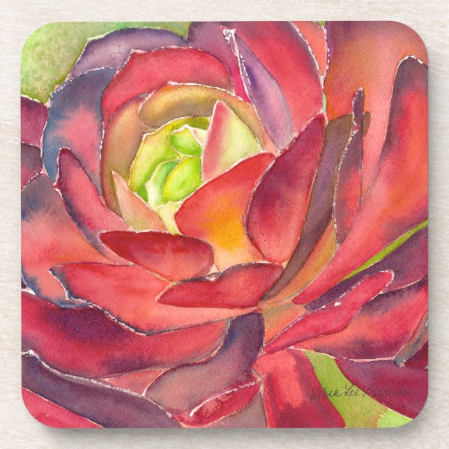 Dessous de verre succulents d'aquarelle par DLB (Devant)