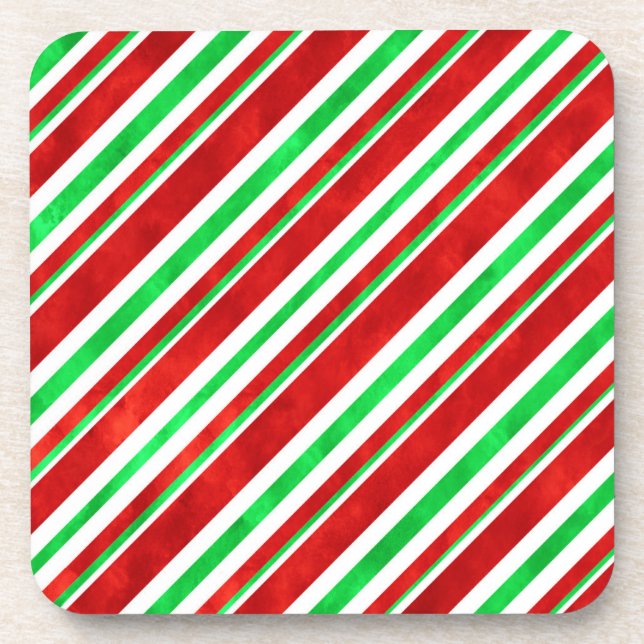Dessous-de-verre Sucre de canne d'aquarelle rouge vert rayures 2 (Devant)