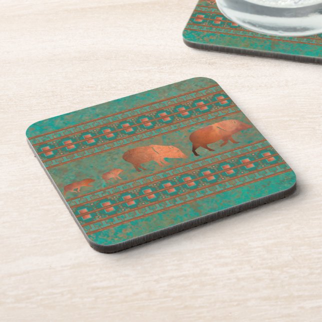 Dessous-de-verre Sud-ouest Fun Javelina Famille Cuivre Turquoise (Côté gauche)
