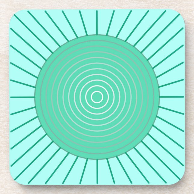 Dessous-de-verre Sunburst géométrique moderne - Aqua et Seafoam Gre (Devant)