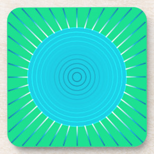 Dessous-de-verre Sunburst géométrique moderne - bleu et vert Jade