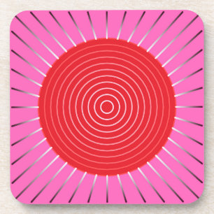 Dessous-de-verre Sunburst géométrique moderne - Fuchsia et rouge