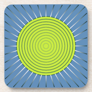 Dessous-de-verre Sunburst géométrique moderne - Lime et bleu Denim