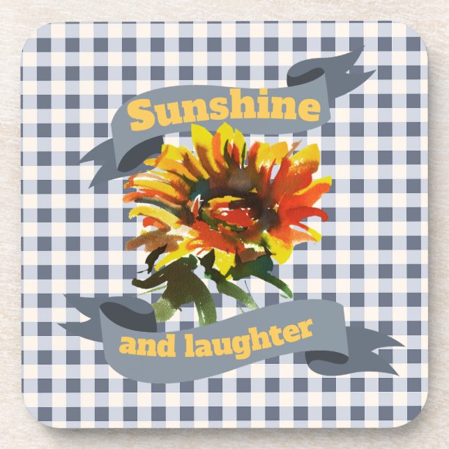 Dessous-de-verre Sunshine Tournesol En vichy gris bleu (Devant)