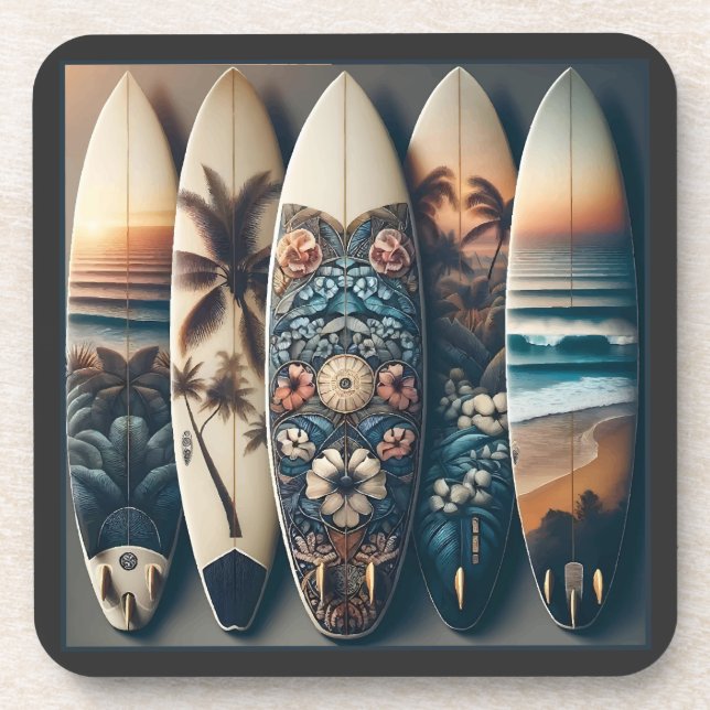 Dessous-de-verre Surfboards peints hawaïens (Devant)