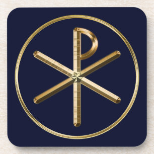 Dessous-de-verre Symbole Chi-Rho or sur bleu foncé