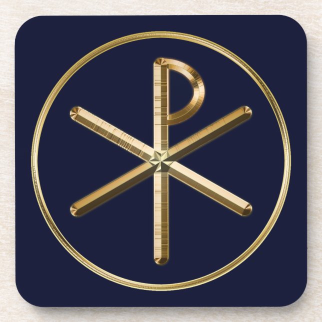 Dessous-de-verre Symbole Chi-Rho or sur bleu foncé (Devant)