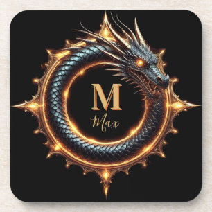 Dessous-de-verre 🐉 Symbole de Dragon de Fantaisie de Nom Personnal