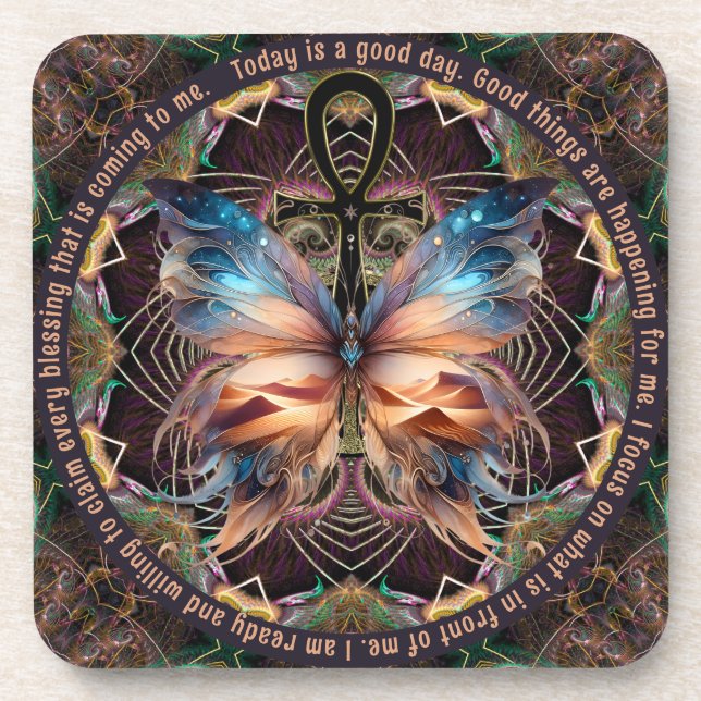Dessous-de-verre Symbole de vie de papillon Ankh Mandala Affirmatio (Devant)