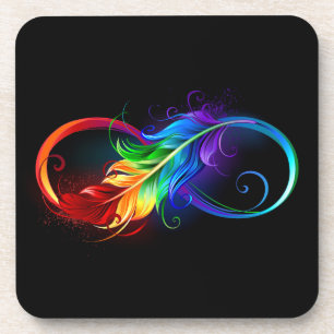 Dessous-de-verre Symbole d'infini avec plume arc-en-ciel