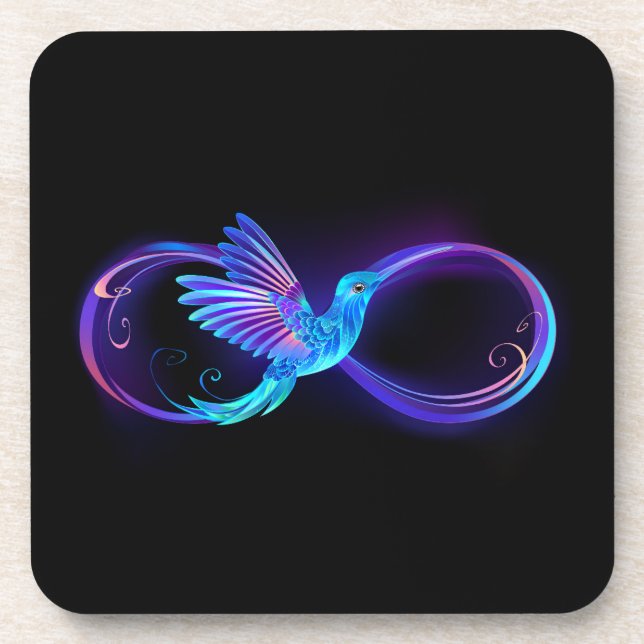 Dessous-de-verre Symbole d'infini néon avec colibri brillant (Devant)