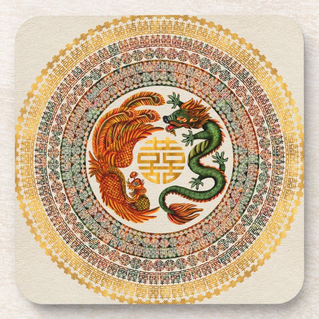 Dessous-de-verre Symbole du Bonheur avec Phoenix et Dragon (Devant)