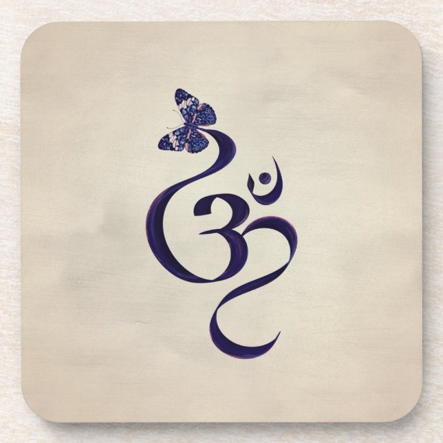 Dessous-de-verre Symbole OM et Papillon - aquarelle (Devant)