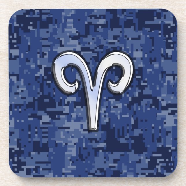 Dessous-de-verre Symbole Zodiaque de Aries moderne Marine Camo numé (Devant)