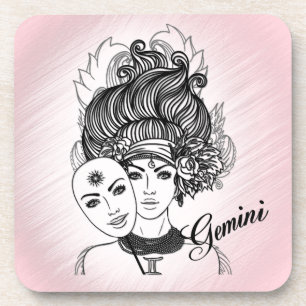 Dessous-de-verre Symbole zodiaque masqué Lady Gemini et signe rose