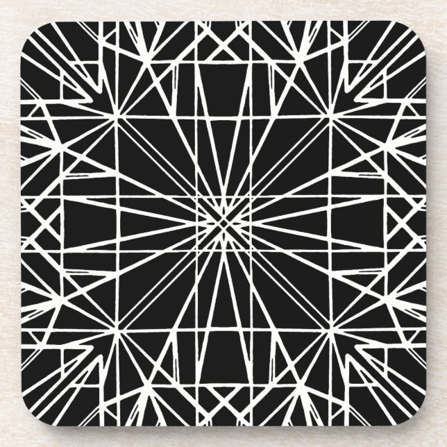Dessous-de-verre Symétrie géométrique noire et blanche (Devant)
