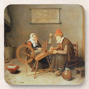 Dessous-de-verre T31883 un intérieur avec dame âgée à une rotation