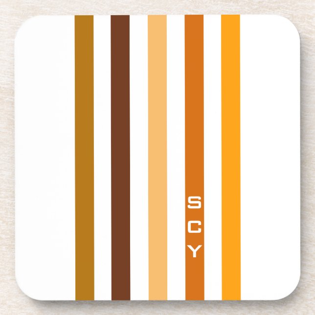 Dessous-de-verre Tan Brown Orange Vertical Stripes Monogramme (Devant)