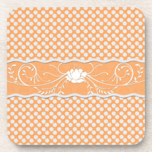 Dessous-de-verre Tangerine et pois blancs et fleurs