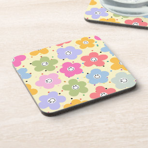 Dessous-de-verre Tapis de verre Fleur Motif Smiley Pastel Rétro