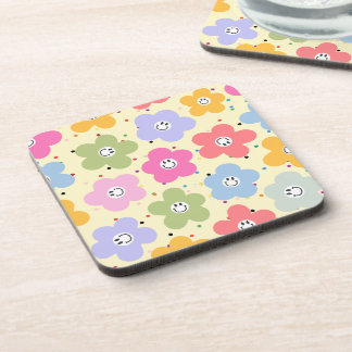 Dessous-de-verre Tapis de verre Fleur Motif Smiley Pastel Rétro