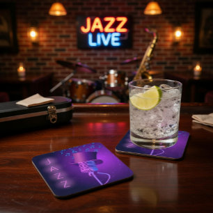 Dessous-de-verre Tapis de verre rétro jazz avec microphone, chapeau