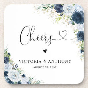 Dessous-de-verre Tapisserie de mariage carrée florale bleu marine