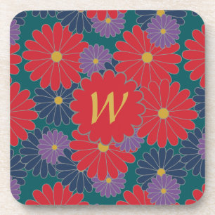 Dessous-de-verre Tapisserie florale carrée vibrante pour l'automne