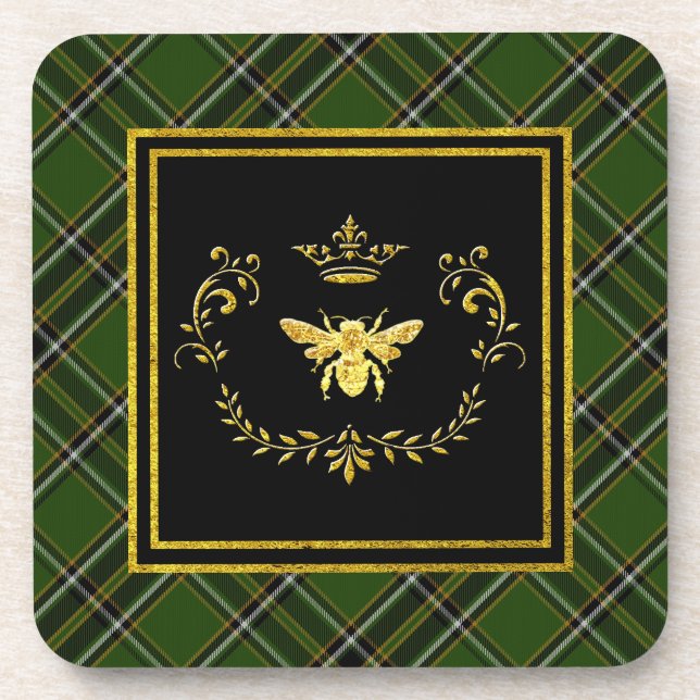 Dessous-de-verre Tartan d'Irlandais de couronne d'abeille d'or (Devant)