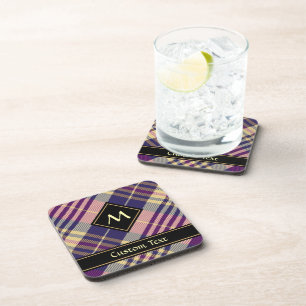 Dessous-de-verre Tartan mauve, or et bleu
