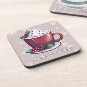 Dessous-de-verre Tasse de chocolat chaud de Noël   Rose blush