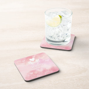 Dessous-de-verre Tasse de jour de la fête des Mères rose et blanc