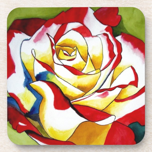 Dessous-de-verre Tea Rose aquarelle art original Flower (Devant)