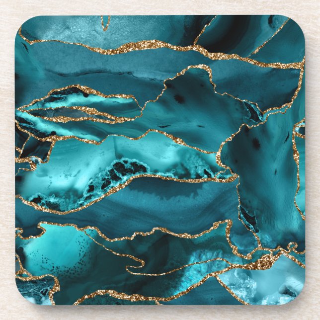 Dessous-de-verre Teal Blue et Gold Glitter Agate (Devant)