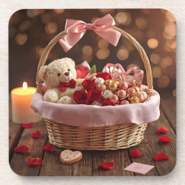 Dessous-de-verre Teddy Rose Basket Romantic Valentine Heart Drink