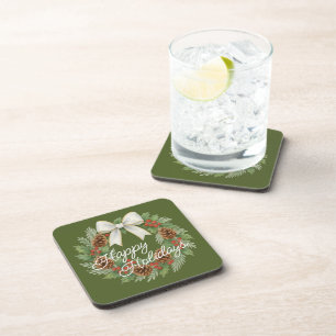 Dessous-de-verre Terrain Décembre Classé Avec Vacances Bow Blanc