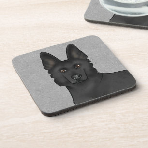 Dessous-de-verre Tête de chien allemand noir mignonne de près Gris