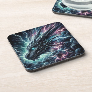 Dessous-de-verre Tête de dragon dans un orage avec éclairs