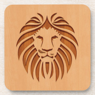 Dessous-de-verre Tête de lion gravée sur le bois