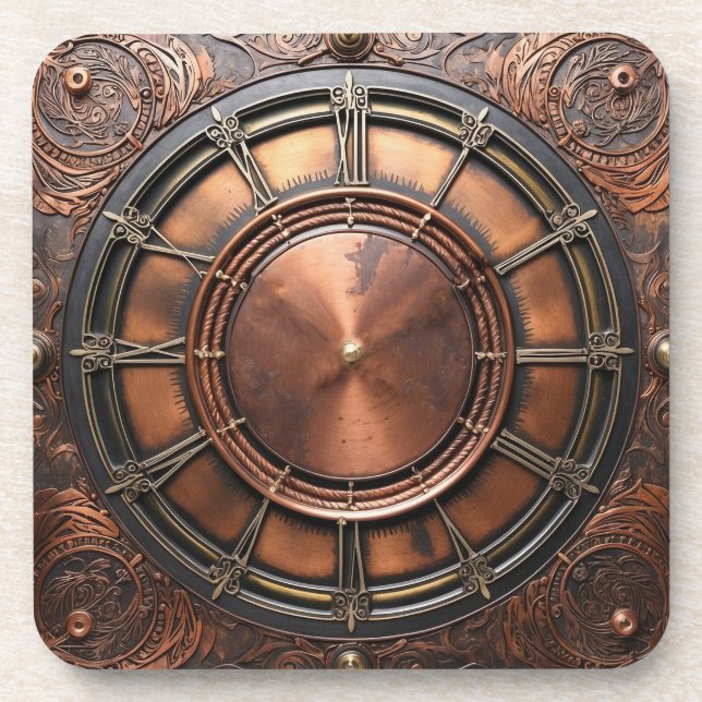 Dessous-de-verre Tête de temps en cuivre Steampunk (Devant)