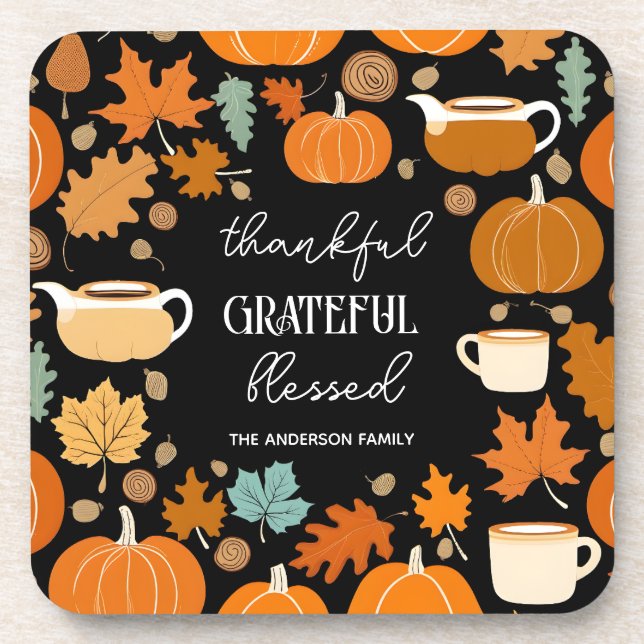 Dessous-de-verre Thanksgiving rétro congé d'érable citrouille du mi (Devant)