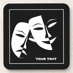 Dessous-de-verre Théâtre Masque Comédie Tragédie Noir Blanc Per