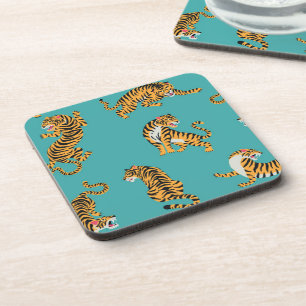 Dessous-de-verre Tiger sur Motif Turquoise