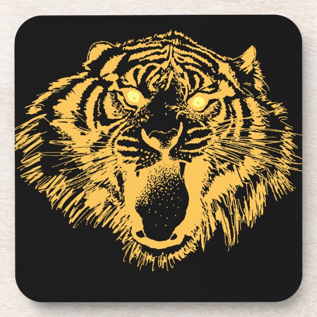 Dessous-de-verre Tigre en orange avec yeux jaunes (Devant)